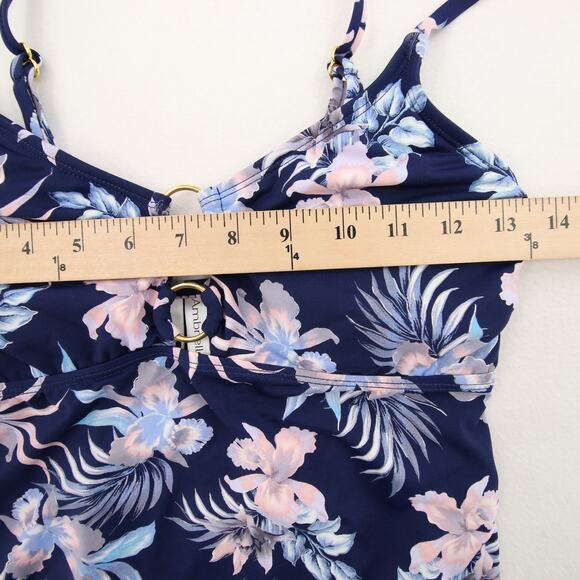 Ambrielle Tankini Top Navy Floral Tropical O Ring Cutout Padded Swim Top Small - Picture 5 of 10